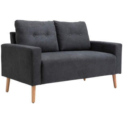 HOMCOM Sofa, 2-Sitzer, skandinavisches Design, hoher Komfort Relaxsessel mit Armlehne, Gummiholzbeine, Dunkelgrau, 145x76x88 cm
