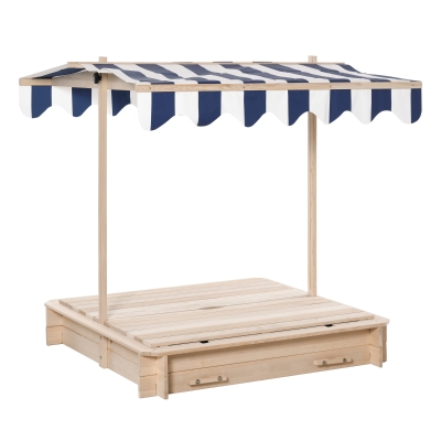 Outsunny Sandkasten Sandkiste aus Holz für Garten Sandkasten mit Dach Felix Kindersandkasten mit Dach abnehmbar Rücklehnen verstellbar Tannenholz 3-7 Jahren 106 x 106 x 121 cm Natur