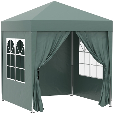 Outsunny Carpa Plegable 2x2 m Cenador de Jardín con 4 Paredes Laterales Tela Oxford 2 Puertas 2 Ventanas y Bolsa de Transporte para Exterior Terraza Camping Fiestas Verde