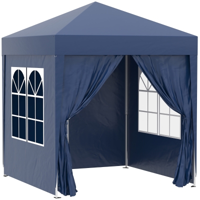 Outsunny Carpa Plegable 2x2 m Cenador de Jardín con 4 Paredes Laterales Tela Oxford 2 Puertas 2 Ventanas y Bolsa de Transporte para Exterior Terraza Camping Fiestas Azul