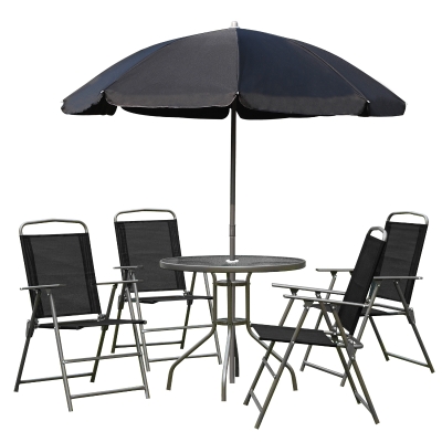 OutSunny Conjunto de Muebles para Jardín Terraza o Patio con 4 Sillas 1 Mesa y 1 Parasol - Textilene, Aluminio y Poliéster