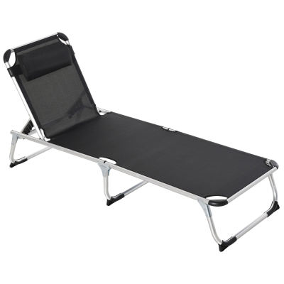 Outsunny ligstoel aluminium ligbed met dak stoffen ligbed relaxbed 5-voudig verstelbaar inklapbaar ergonomisch Texteline zwart 170 x 60 x 76 cm