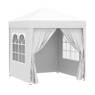 Outsunny Carpa Plegable 2x2 m Cenador de Jardín con 4 Paredes Laterales Tela Oxford 2 Puertas 2 Ventanas y Bolsa de Transporte para Exterior Terraza Camping Fiestas Blanco
