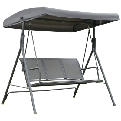 Outsunny Columpio Balancín Jardín de 3 Plazas con Techo Parasol Ajustable Respaldo Transpirable y Marco de Acero para Terraza Balcón Exterior 175x118x159 cm Gris