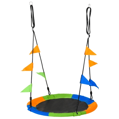 Outsunny Ø100 cm Nestschaukel Tellerschaukel Kinderschaukel Gartenschaukel bis 80 kg Outdoor belastbar für 3+ Jahre Metall Polyester Blau+Grün+Orange