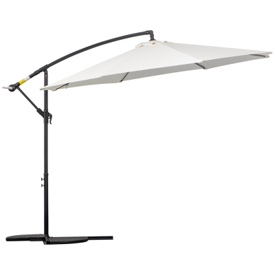 Outsunny Sombrilla de Jardín Ø300x250 cm Parasol Excéntrico Inclinable con Manivela Base Cruzada y Soporte de Acero Protección Solar para Terraza Exterior Crema