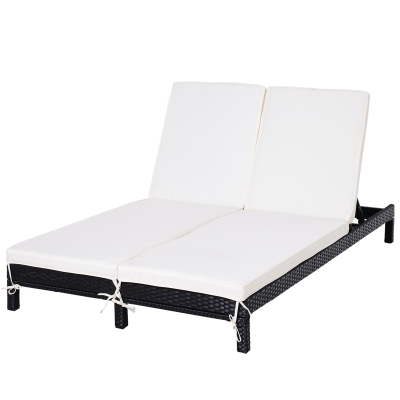 Outsunny Conjunto de Tumbona Exterior de Ratán 2 Plazas con Cojines Acolchados Resistente al Agua con Respaldo Regulable de 5 Niveles Soporta 220 kg 195x120x28 cm Negro