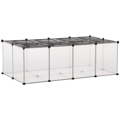 PawHut Pet Playpen with Door, Guinea Pigs Metal Mesh Cage with Mallet, Clear