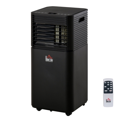 HOMCOM 7000BTU 4-In-1 Compact Portable Mobile Air Conditioner Unit Cooling Dehumidifying Ventilating w/Fan Remote LED Display 24 Hr Timer Auto Shut-Down Home Office Summer, Black