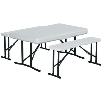 Outsunny Conjunto Mesa y 2 Bancos Plegables de Jardín Muebles para Camping Picnic Mesa de 103x63x73 cm y Asiento de 84,5x20x40 cm Blanco