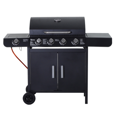 Outsunny gasgrill BBQ-grillwagen met 4 branders 1 zijbrander kast multifunctioneel metaal zwart 125 x 51 x 100 cm