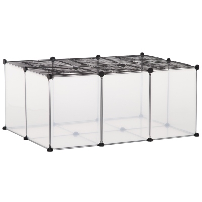 PawHut Pet Playpen with Door, Guinea Pigs Metal Mesh Cage with Mallet, Clear