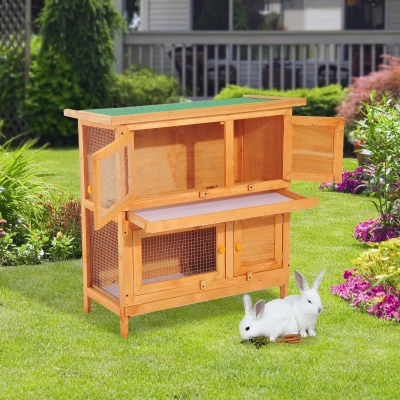 Cusca de exterior pentru iepuri, lemn brad 90x45x90cm