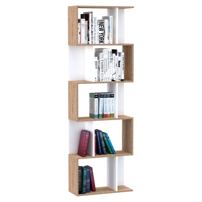 HOMCOM 5-tier S Shape Bookcase, Particle Board-Wood and White