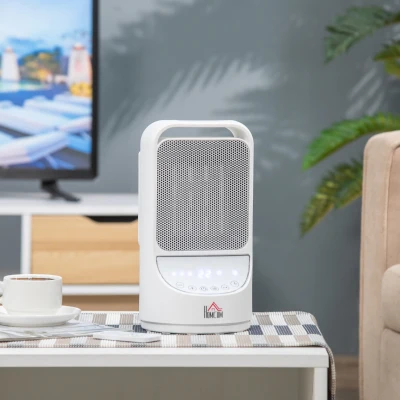 HOMCOM kachel luchtverhitter 750W / 1500W keramische elektrische verhitter met 3 niveaus warm 12-uurs timer 45 ° oscillatie verwarming warmte PP PBT wit Ø15 x 28H cm