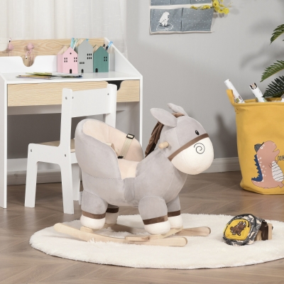 HOMCOM Caballito de Balancín en Forma de Burro Caballo Balancín para Bebé de +18 Meses con Manillar 61x34x58cm Gris