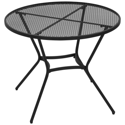 Outsunny Tavolo da Giardino Rotondo in Metallo con Piano d'Appoggio a Rete, Φ91x71.5cm, Nero