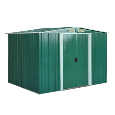Outsunny Casetta da Giardino Porta Utensili in Lamiera di Acciaio, Capanno da Giardino in Acciaio con Porte Scorrevoli, 258x206x178cm, Verde