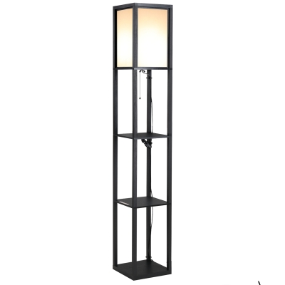 Homcom Lampada da Terra con Libreria 3 Livelli Nero 26 x 26 x 160 cm
