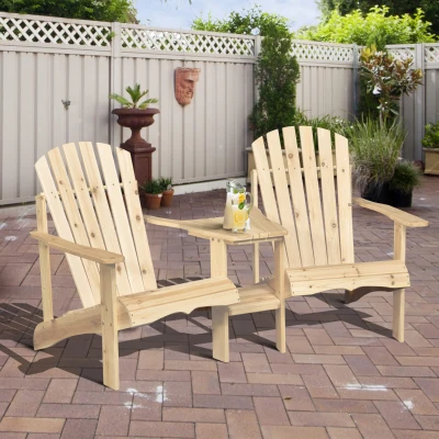 Outsunny 2 tuinstoelen met bijzettafel naturel dennenhout 178 x 87 x 92 cm