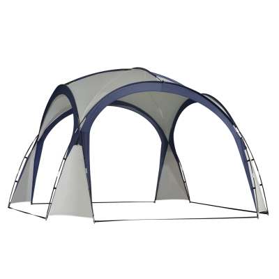 Outsunny Campingzelt Gartenzelt Festzelt Partyzelt Sonnenschutz wetterfest Glasfaserstange + Polyester Cremeweiß + Blau 3,5 x 3,5 x 2,3 m