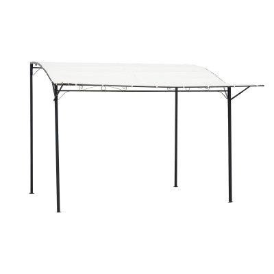 Outsunny Pérgola de Jardín 3x2,5 m Cenador Montado en Pared con Techo Retráctil 10 Orificios de Drenaje Marco de Acero y Poliéster 180 g/m² para Patio Terraza Exterior Crema