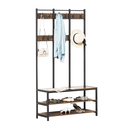 HOMCOM Industrial Coat Rack Shoe Bench Hall Tree Entryway Clothes Storage Shelf W/ Hook