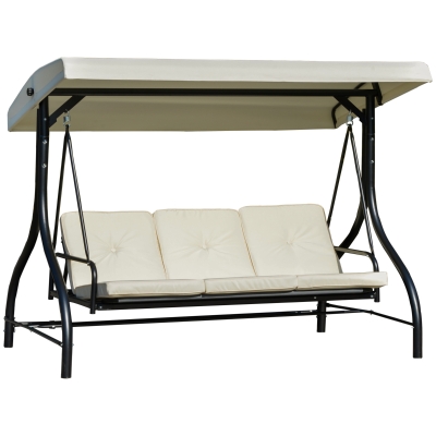 Outusunny Dondolo Letto da Giardino 3 Posti con Tettuccio Regolabile, Metallo e Poliestere, Beige