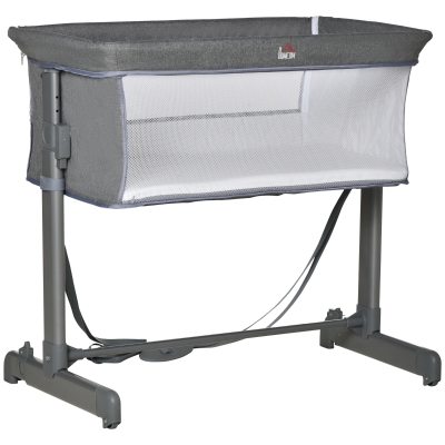 HOMCOM Cuna de Bebé 2 en 1 Cuna de Viaje Plegable con Altura y Patas Ajustables de 5 Niveles Convertible en Cama Bolsa de Transporte Hasta 9 kg 86x50x83 cm Gris
