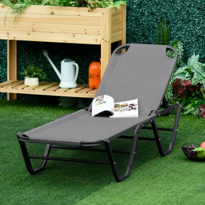 Outsunny Sun Lounger Relaxed Recliner with 5-Position Adjustable Backrest Aluminium Frame for Pool or Sun Bathing Grey