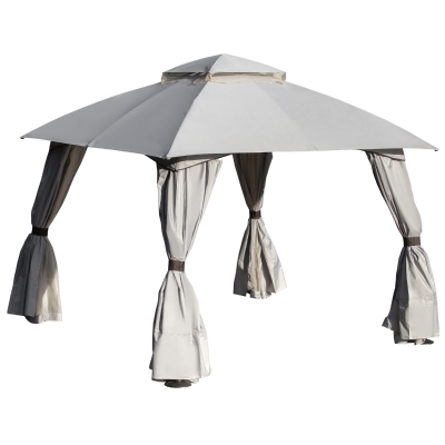 Outsunny Pavillon mit Seitenwände Partyzelt mit Doppeldach 3x3x2,8m Festzelt Gartenlaube Stahl Polyester Hellgrau