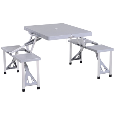 Outsunny Portable Foldable Camping Picnic Table with Seats Chairs and Umbrella Hole, 4-Kids Fold Up Travel Picnic Table, Grey