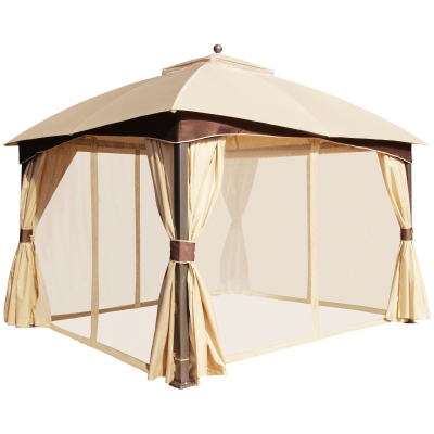 Outsunny Gartenpavillon mit Doppeldach Khaki+Braun 3,95 x 3,28 x 3,33 m