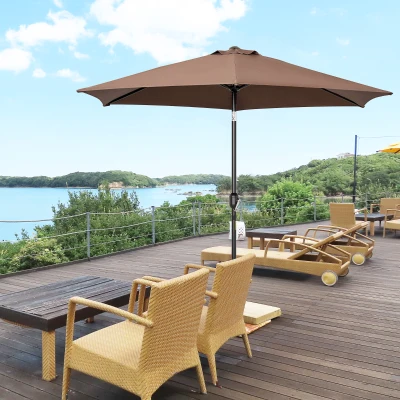 Outsunny 2.7M Patio Tilt Umbrella Sun Parasol Outdoor Garden Sun Shade Aluminium Frame with Crank（Coffee）