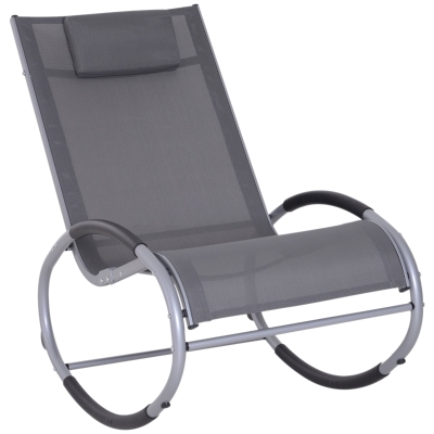 Outsunny Patio Rocking Lounge Chair Orbital Zero Gravity Seat Pool Chaise w/ Pillow Grey