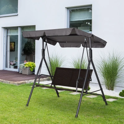 Outsunny Outdoor 2-person PE Rattan Metal Porch Swing Lounge Chair Patio Garden Poolside