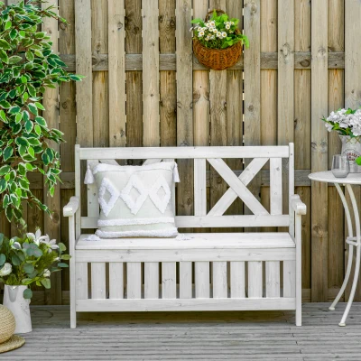 Outsunny 2 Seater Garden Storage Bench Wood Patio Seating Outdoor Deck Box Toy Chest,Yellow