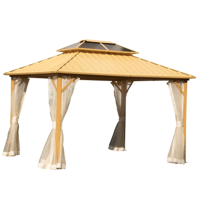 Outsunny Pavillon mit Seitenwände, Partyzelt mit PC-Dach, Festzelt, Gartenlaube, Aluminium, 3,65 x 2,99 x 2,84 m