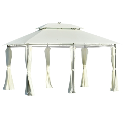 Outsunny Gartenpavillon 4 x 3m Pavillon Gartenzelt Festzelt Partyzelt mit LED Licht Stahl Polyester Cremeweiß