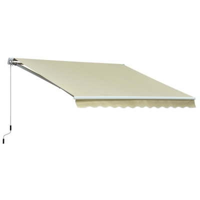 Outsunny 3 x 2.5m Garden Patio Manual Awning Canopy Sun Shade Shelter with Winding Handle Retractable - Cream White