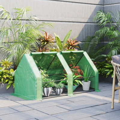Outsunny Mini Small Greenhouse with Steel Frame & PE Cover & Zippered Window Poly tunnel Steeple for Plants Vegetables, 180 x 90 x 90 cm