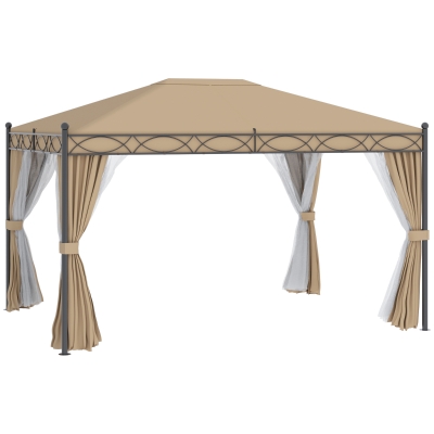 Outsunny Pavillon mit Seitenwänden und Mückennetz, Beige, 4 x 3 m