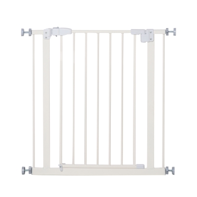 PawHut 74-80cm Adjustable Metal Pet Gate Safety Barrier w/ Auto-Close Door Double Locking Easy-Open Doors Stairs Home Frames White