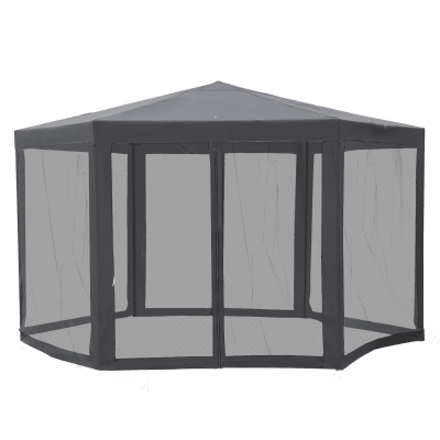 Outsunny 4M Netting Gazebo Hexagon Tent Patio Canopy Outdoor Shelter Party Activities Shade Resistant (Grey)