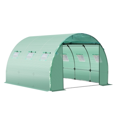 Outsunny Bâche de Rechange Serre Tunnel 9 m², bâche dim. 3L x 3l x 2H m PE Anti-UV imperméable 6 fenêtres + Porte Enroulable zippée Vert
