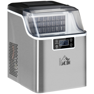 HOMCOM Ice Maker Machine, Counter Top Ice Cube Maker for Home, 20kg in 24 Hrs, 3.2L with Adjustable Cube Size, Self Cleaning Function, Ice Scoop and Basket, No Plumbing Required