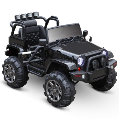 HOMCOM Coche Eléctrico Todoterreno con Mando a Distancia MP3 Luces y Sonidos Apertura de Puerta Batería 12V Control Remoto Carga 30kg para Niños +3 Años 128x78x76cm