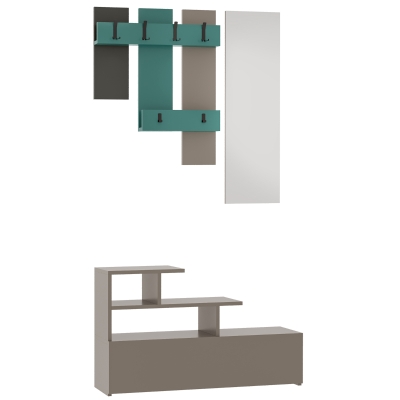 HOMCOM Set Mobile da Ingresso 3 in 1 con Scarpiera, Specchio e Appendiabiti - Grigio e Turchese