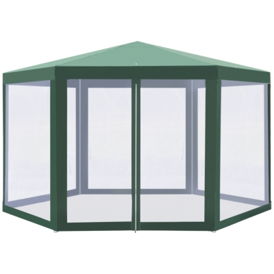 Outsunny Tonnelle Barnum Hexagonale Vert et Blanc 400 x 350 x 250 cm
