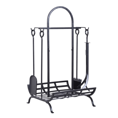 Outsunny Serviteur de cheminée - porte bûches - range bûches multi accessoires dim. 45L x 40l x 78H cm métal noir